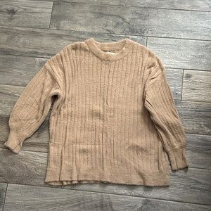 Aerie Ribbed Tan Crew Neck Sweater